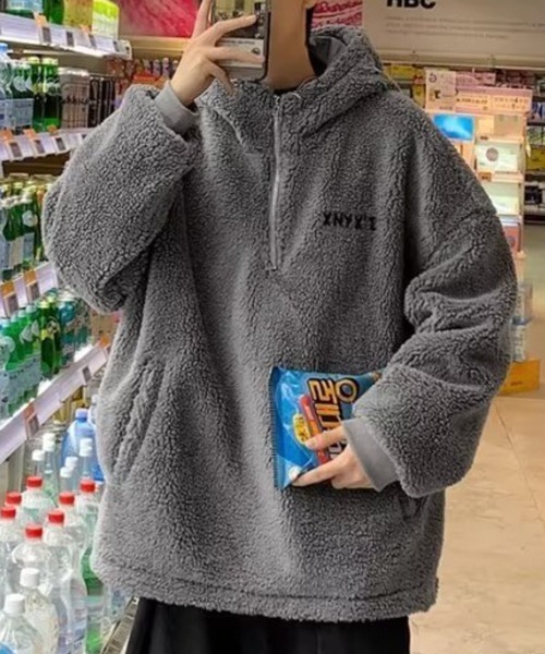 NOWLE（ノウル）の「【NOWLE】ハーフジップ フーディー ボア ブルゾン（ブルゾン・メンズ・ダークグレー/ブラック・X-LARGE/LARGE/MEDIUM）」の12枚目の写真