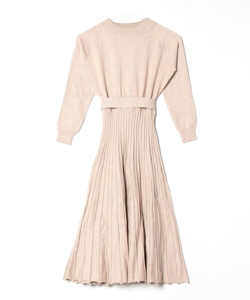 【セール】プリーツスカートベルト付きニットワンピース（ワンピース）｜spiritoso（スピリトーゾ）