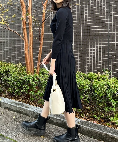 【セール】プリーツスカートベルト付きニットワンピース（ワンピース）｜spiritoso（スピリトーゾ）
