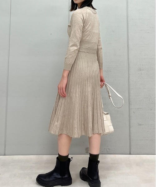 【セール】プリーツスカートベルト付きニットワンピース（ワンピース）｜spiritoso（スピリトーゾ）