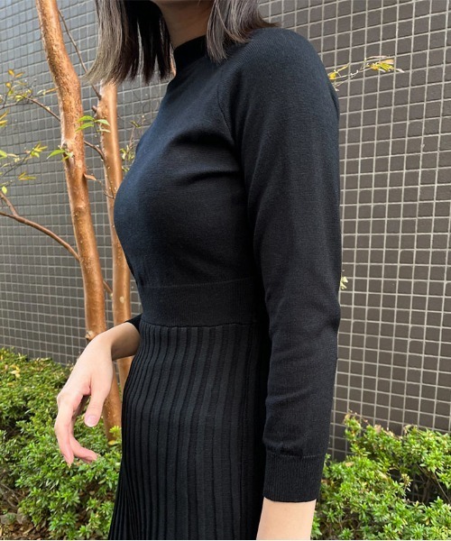 【セール】プリーツスカートベルト付きニットワンピース（ワンピース）｜spiritoso（スピリトーゾ）