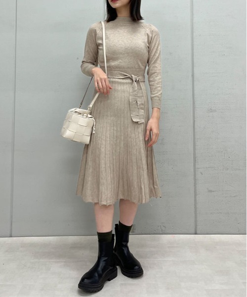 【セール】プリーツスカートベルト付きニットワンピース（ワンピース）｜spiritoso（スピリトーゾ）