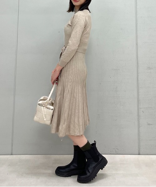【セール】プリーツスカートベルト付きニットワンピース（ワンピース）｜spiritoso（スピリトーゾ）