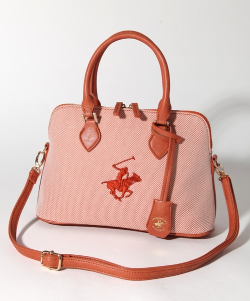 【セール】【Beverly Hills PoloClub/ビバリーヒルズポロクラブ】ポニーロゴ刺繍 エルガリー生地バッグ（ショルダーストラップ付）（ハンドバッグ）｜BEVERLY HILLS POLO CLUB（ビバリーヒルズポロクラブ） 7,590円