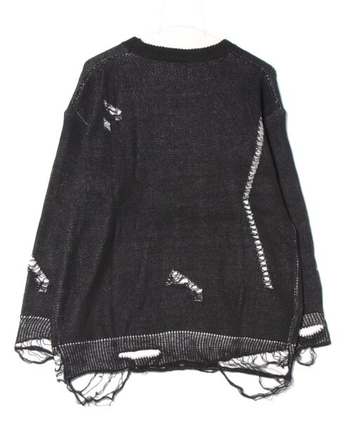 MODISH GAZE(モディシュガゼ)の「【MODISH GAZE】ダメージ加工ニット(ニット/セーター・メンズ・ブラック・MEDIUM)」の2枚目の写真