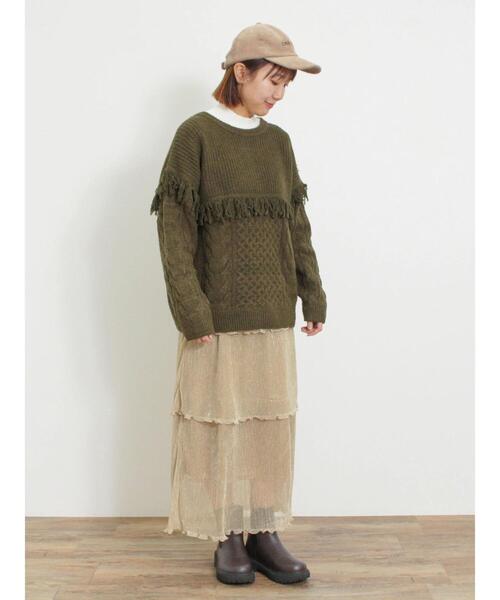 Samansa Mos2（サマンサ モスモス）の「リブハイネックインナー（Tシャツ/カットソー・レディース・ベージュ/ブラック/キナリ/イエロー・F）」の12枚目の写真