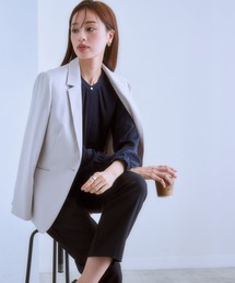 7days Life Styling | 洗えるストレッチダブルクロスジャケット(テーラード&ノーカラー)(ストレッチ・しわになりにくい・UVカット・洗濯機OK)(ロング丈)(ノーカラージャケット)