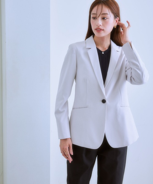 7days Life Styling（セブンデイズライフスタイリング）の「洗えるストレッチダブルクロスジャケット（テーラード＆ノーカラー）（ストレッチ・しわになりにくい・ＵＶカット・洗濯機OK）（ロング丈）（ノーカラージャケット・レディース・ブラック/ネイビー系/ブラック系/ネイビー/ライトグレー系/ライトグレー・S/M/L/LL/3L）」の15枚目の写真