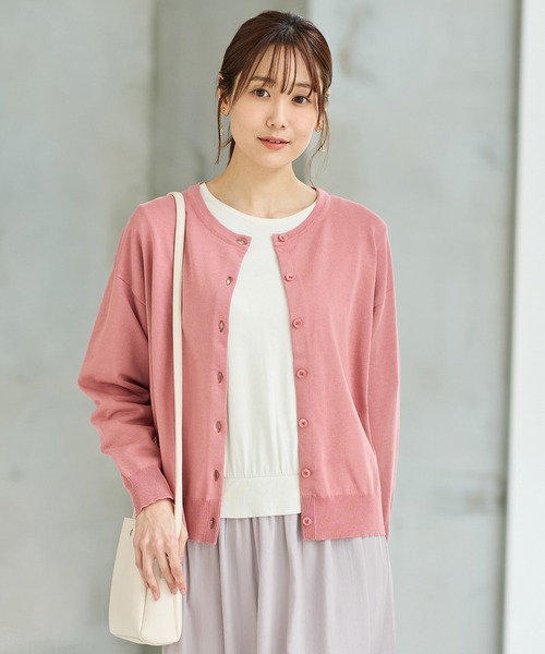 Honeys（ハニーズ）の「【ＵＶカット・花粉リリース加工】花粉対策クルーカーデ（カーディガン/ボレロ・レディース・ホワイト×ブルー/ホワイト×ブラック/アイボリー/ネイビー/イエロー/ピンク・M/LL/L）」の6枚目の写真