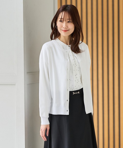 Honeys（ハニーズ）の「【ＵＶカット・花粉リリース加工】花粉対策クルーカーデ（カーディガン/ボレロ・レディース・ホワイト×ブルー/ホワイト×ブラック/アイボリー/ネイビー/イエロー/ピンク・M/LL/L）」の10枚目の写真