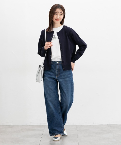 Honeys（ハニーズ）の「【ＵＶカット・花粉リリース加工】花粉対策クルーカーデ（カーディガン/ボレロ・レディース・ホワイト×ブルー/ホワイト×ブラック/アイボリー/ネイビー/イエロー/ピンク・M/LL/L）」の11枚目の写真