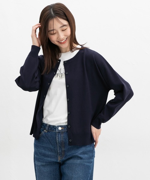 Honeys（ハニーズ）の「【ＵＶカット・花粉リリース加工】花粉対策クルーカーデ（カーディガン/ボレロ・レディース・ホワイト×ブルー/ホワイト×ブラック/アイボリー/ネイビー/イエロー/ピンク・M/LL/L）」の12枚目の写真