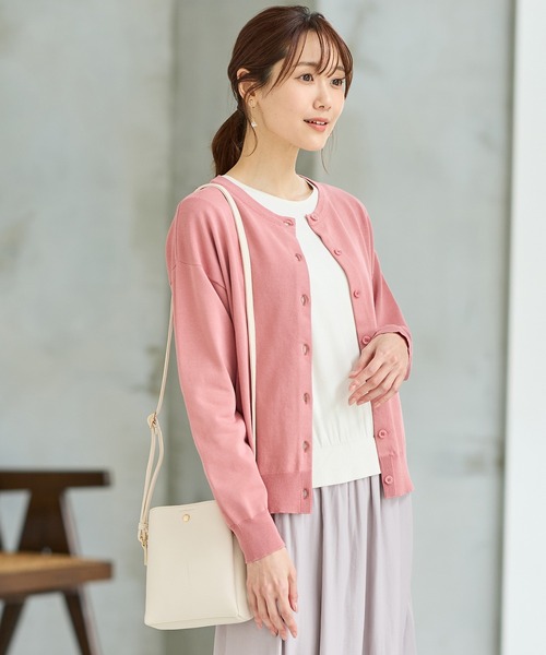 Honeys（ハニーズ）の「【ＵＶカット・花粉リリース加工】花粉対策クルーカーデ（カーディガン/ボレロ・レディース・ホワイト×ブルー/ホワイト×ブラック/アイボリー/ネイビー/イエロー/ピンク・M/LL/L）」の14枚目の写真