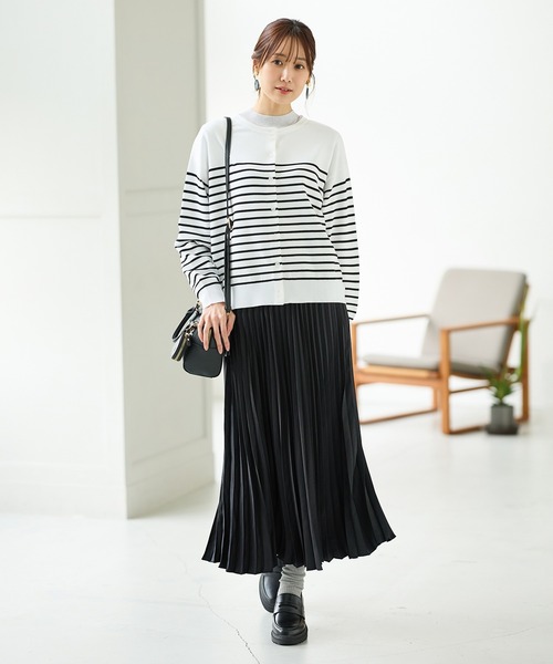 Honeys（ハニーズ）の「【ＵＶカット・花粉リリース加工】花粉対策クルーカーデ（カーディガン/ボレロ・レディース・ホワイト×ブルー/ホワイト×ブラック/アイボリー/ネイビー/イエロー/ピンク・M/LL/L）」の17枚目の写真