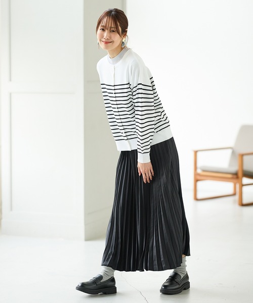 Honeys（ハニーズ）の「【ＵＶカット・花粉リリース加工】花粉対策クルーカーデ（カーディガン/ボレロ・レディース・ホワイト×ブルー/ホワイト×ブラック/アイボリー/ネイビー/イエロー/ピンク・M/LL/L）」の20枚目の写真