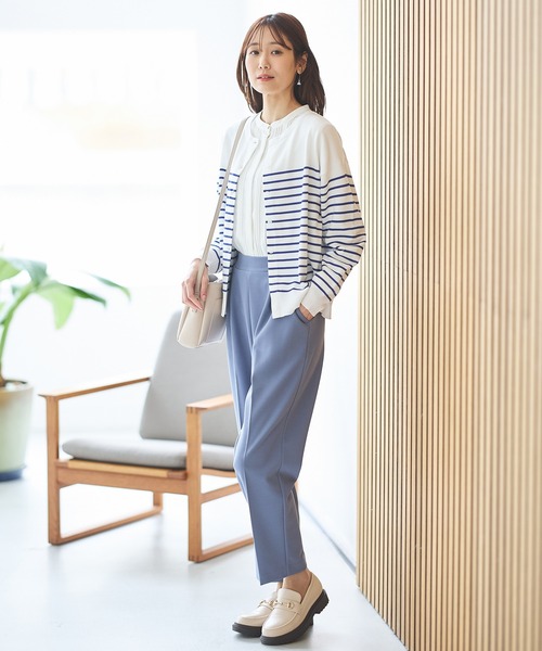 Honeys（ハニーズ）の「【ＵＶカット・花粉リリース加工】花粉対策クルーカーデ（カーディガン/ボレロ・レディース・ホワイト×ブルー/ホワイト×ブラック/アイボリー/ネイビー/イエロー/ピンク・M/LL/L）」の21枚目の写真