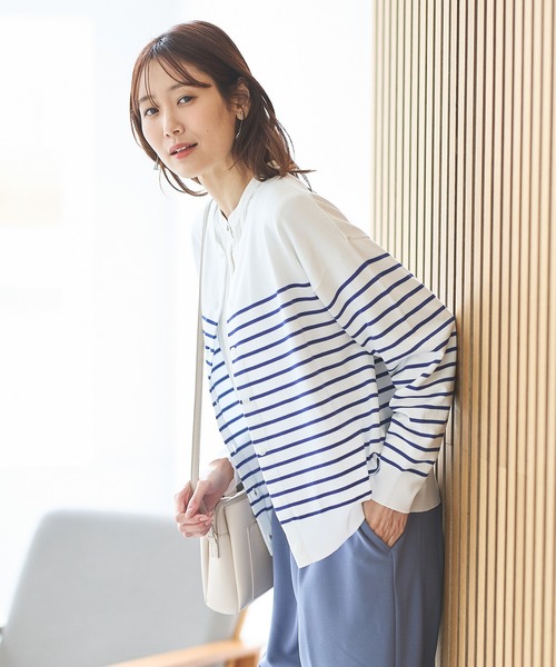 Honeys（ハニーズ）の「【ＵＶカット・花粉リリース加工】花粉対策クルーカーデ（カーディガン/ボレロ・レディース・ホワイト×ブルー/ホワイト×ブラック/アイボリー/ネイビー/イエロー/ピンク・M/LL/L）」の22枚目の写真