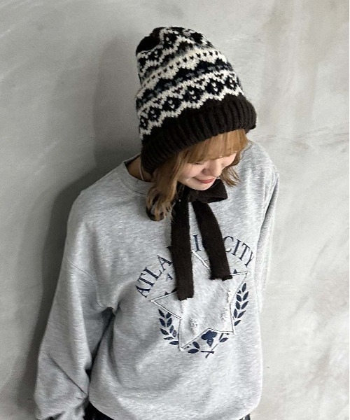 セール】カウチンデザインニット帽（ニットキャップ/ビーニー