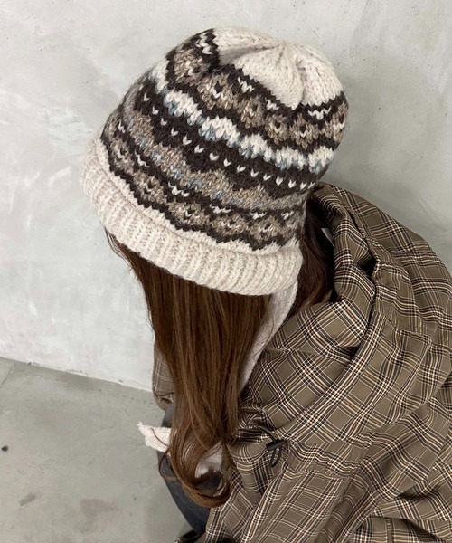 sedacle(セダクル)の「カウチンデザインニット帽(ニットキャップ/ビーニー・メンズ・カーキ/ブラウン/ネイビー/ベージュ・FREE)」の8枚目の写真