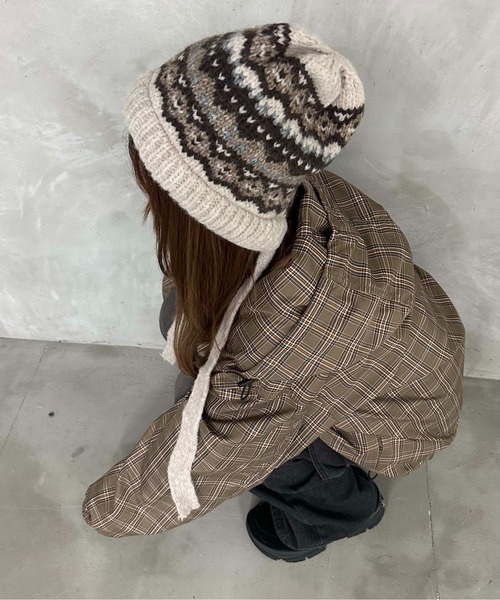 sedacle(セダクル)の「カウチンデザインニット帽(ニットキャップ/ビーニー・メンズ・カーキ/ブラウン/ネイビー/ベージュ・FREE)」の10枚目の写真