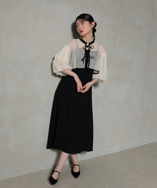 セール】パール付きチュールボレロ キャミワンピース 2点セット