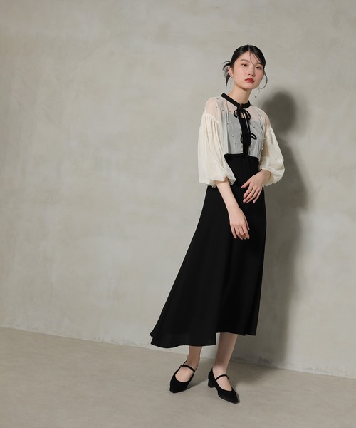 セール】パール付きチュールボレロ キャミワンピース 2点セット