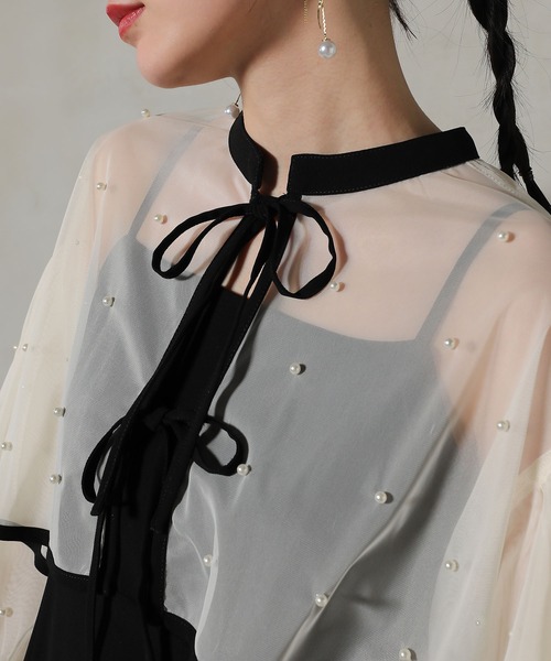 セール】パール付きチュールボレロ キャミワンピース 2点セット