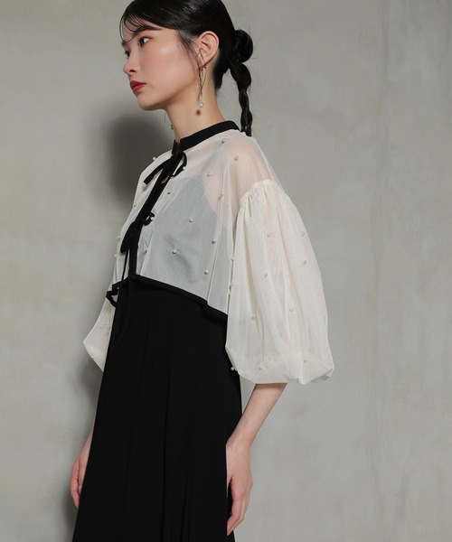 パール付きチュールボレロ＋キャミワンピースドレス Jolie et Jolie（ジョリー エ ジョリー） ドレス 「再入荷！」パール