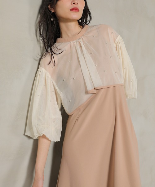 【お手持ちのドレスに合わせて】パール付シースルー ボレロ 2way お手持ちのドレスに合わせて】パール付シースルー ボレロ 2way