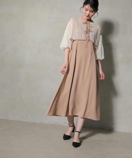 ❤️美品 パーティードレス ワンピース ボレロ付　❤️レディース 結婚式 お呼ばれ セール】パール付きチュールボレロ キャミワンピース 2点セット