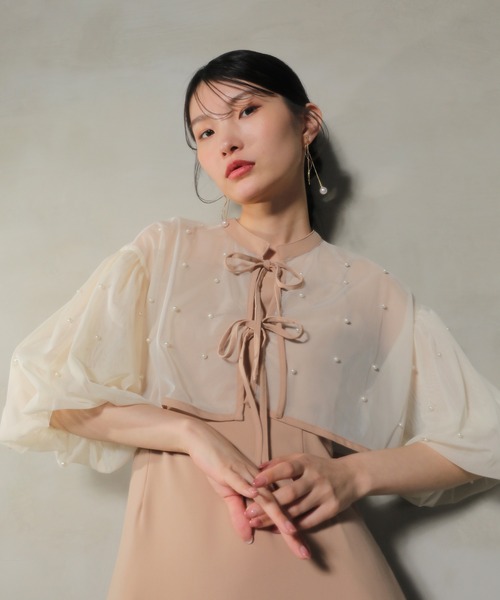 セール】パール付きチュールボレロ キャミワンピース 2点セット