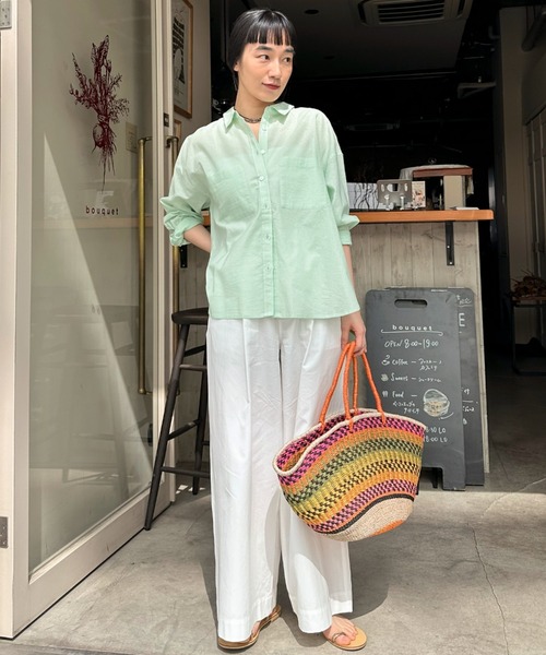 Doux archives（ドゥアルシーヴ）の「コットンリネンシャツ（シャツ/ブラウス・レディース・グレー/オフホワイト/ミント/ピンク・FREE）」の5枚目の写真