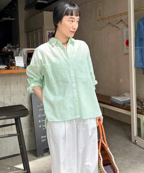 Doux archives（ドゥアルシーヴ）の「コットンリネンシャツ（シャツ/ブラウス・レディース・グレー/オフホワイト/ミント/ピンク・FREE）」の13枚目の写真