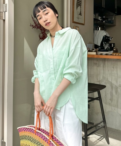 Doux archives（ドゥアルシーヴ）の「コットンリネンシャツ（シャツ/ブラウス・レディース・グレー/オフホワイト/ミント/ピンク・FREE）」の14枚目の写真