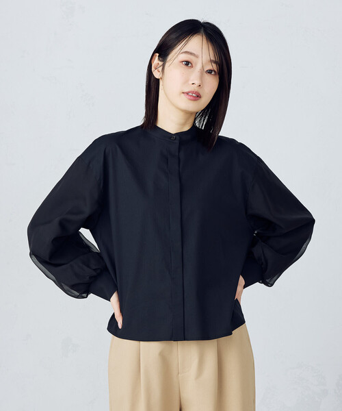 COMME CA ISM(コムサイズム)の「シア―ドッキング ボリュームスリーブ ブラウス(シャツ/ブラウス・レディース・ホワイト/ブラック・MEDIUM/LARGE)」の8枚目の写真