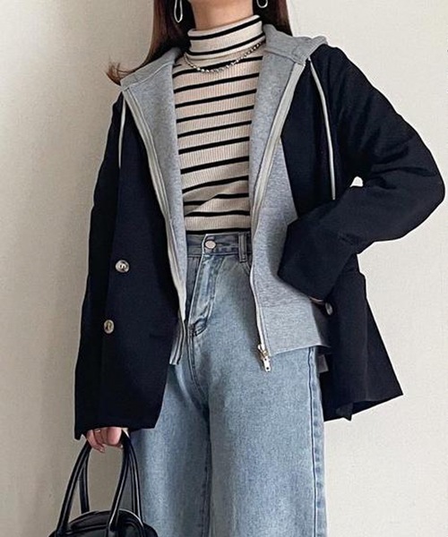 aquagarage（アクアガレージ）の「ダブルジップベーシックパーカー（パーカー・レディース・ライトグレー/ブラック/チャコール/オフホワイト・M1/L2/M2/L1）」の19枚目の写真