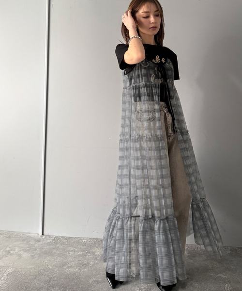 mily bilet(ミウィビレット)の「【mily bilet】大人の甘さを引き立てる。チェックチュールフリルティアードキャミワンピース(ワンピース・レディース・ブルー/ブラック・LARGE/MEDIUM/SMALL/X-LARGE)」の6枚目の写真