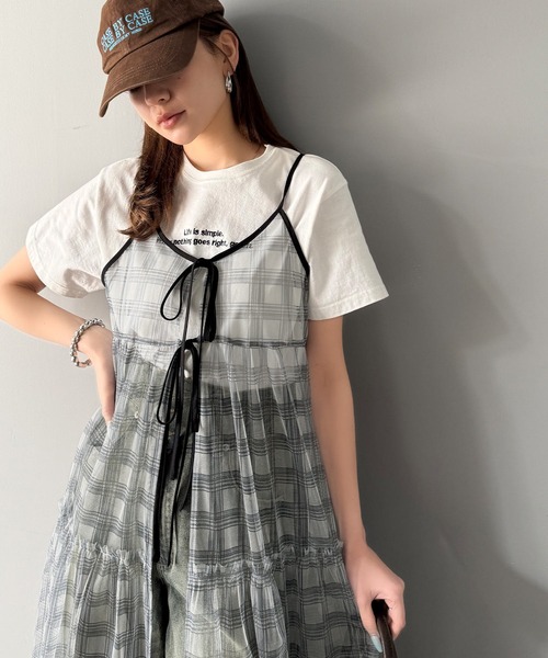 mily bilet(ミウィビレット)の「【mily bilet】大人の甘さを引き立てる。チェックチュールフリルティアードキャミワンピース(ワンピース・レディース・ブルー/ブラック・LARGE/MEDIUM/SMALL/X-LARGE)」の12枚目の写真