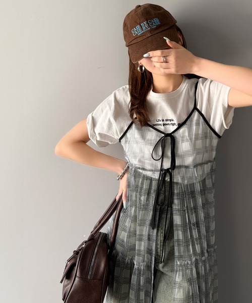 mily bilet(ミウィビレット)の「【mily bilet】大人の甘さを引き立てる。チェックチュールフリルティアードキャミワンピース(ワンピース・レディース・ブルー/ブラック・LARGE/MEDIUM/SMALL/X-LARGE)」の13枚目の写真