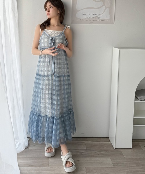 mily bilet(ミウィビレット)の「【mily bilet】大人の甘さを引き立てる。チェックチュールフリルティアードキャミワンピース(ワンピース・レディース・ブルー/ブラック・LARGE/MEDIUM/SMALL/X-LARGE)」の15枚目の写真