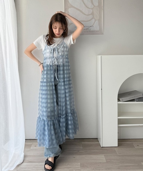 未使用級✨ルルウィルビー 23年モデル ワンピース ドット ティアード キャミ付 未使用級✨ルルウィルビー 23年モデル ワンピース ドット