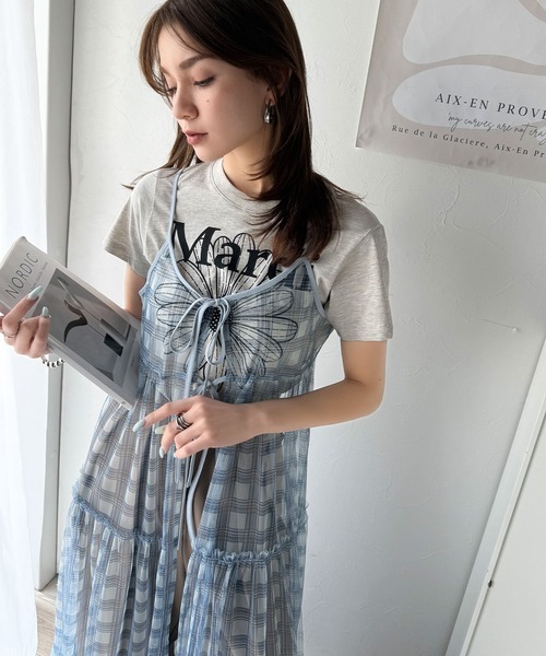mily bilet(ミウィビレット)の「【mily bilet】大人の甘さを引き立てる。チェックチュールフリルティアードキャミワンピース(ワンピース・レディース・ブルー/ブラック・LARGE/MEDIUM/SMALL/X-LARGE)」の21枚目の写真