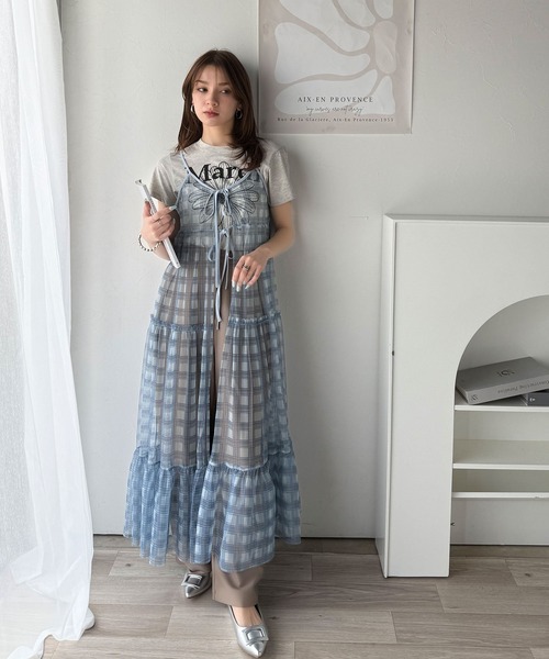 【FOGDAWN】Check Tiered Midi Dressチェック フリル ワンピース セール】【mily bilet】大人の甘さを引き立てる。チェック