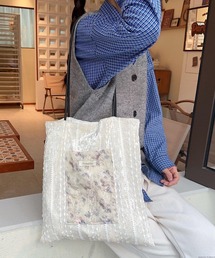 Liaa/ベロア レース 刺繍 トートバッグ A18553