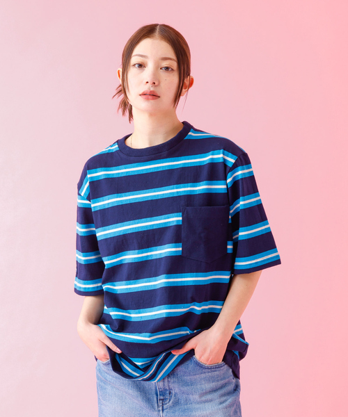 Barbarian(バーバリアン)の「【BARBARIAN / バーバリアン】XSE-16 17 Light Weight Pocket Crew Neck/半袖/ボーダー/ユニセックス【WEB限定】(Tシャツ/カットソー・メンズ・グレー/ネイビー・S/M/L/XL)」の2枚目の写真