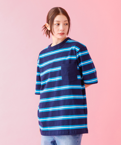 Barbarian(バーバリアン)の「【BARBARIAN / バーバリアン】XSE-16 17 Light Weight Pocket Crew Neck/半袖/ボーダー/ユニセックス【WEB限定】(Tシャツ/カットソー・メンズ・グレー/ネイビー・S/M/L/XL)」の4枚目の写真