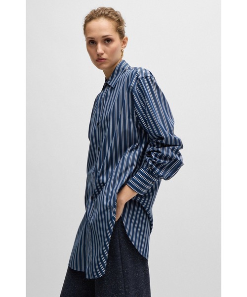 BOSS(ボス)の「スリムフィットブラウス ストライプコットン モノグラム(シャツ/ブラウス・レディース・ブルー・32/40/36/34/38)」の4枚目の写真