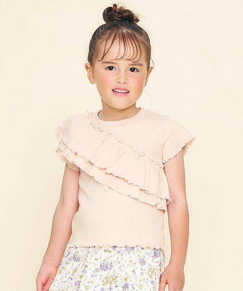 Seraph（セラフ）の「【ジュニア対応】リブフリル半袖トップス（Tシャツ/カットソー・キッズ・ピンク/ネイビー/オフホワイト・80/90/100/110/120/130/140）」の3枚目の写真