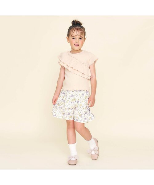 Seraph（セラフ）の「【ジュニア対応】リブフリル半袖トップス（Tシャツ/カットソー・キッズ・ピンク/ネイビー/オフホワイト・80/90/100/110/120/130/140）」の4枚目の写真