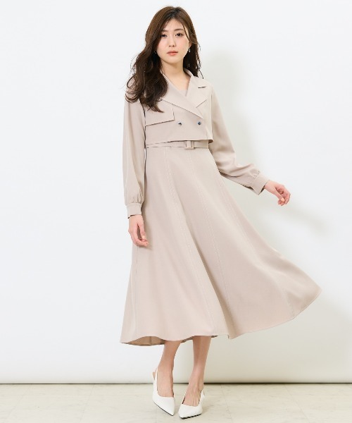 AND COUTURE(アンドクチュール)の「トレンチライクアンサンブルワンピース(セットアップ・レディース・ベージュ/ネイビー/オレンジ/グリーン・FREE)」の2枚目の写真